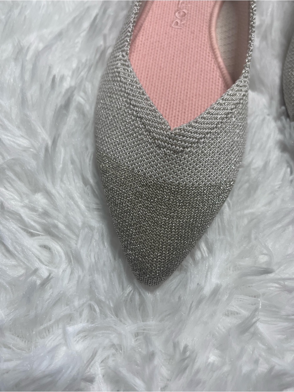 Rothy's Pointed Knit Flat in Metallic Silver - Picture 4 of 13
